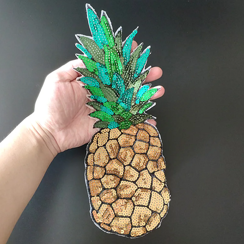 

Pineapple Fruit Patches For Clothing Sequins Large Biker Badge Embroidery Fabric Sequined Patch Clothes Stickers Christmas gift