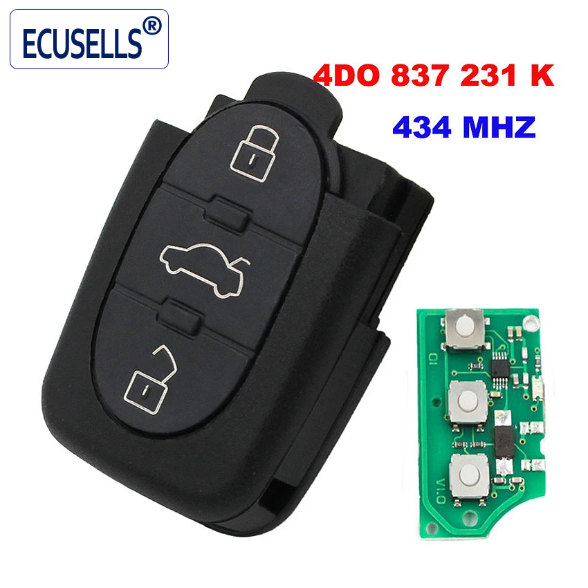 4D0837231K для Audi A6 TT Новый 3 кнопочный флип ключ дистанционный брелок 433 92 МГц 4D0 837 231