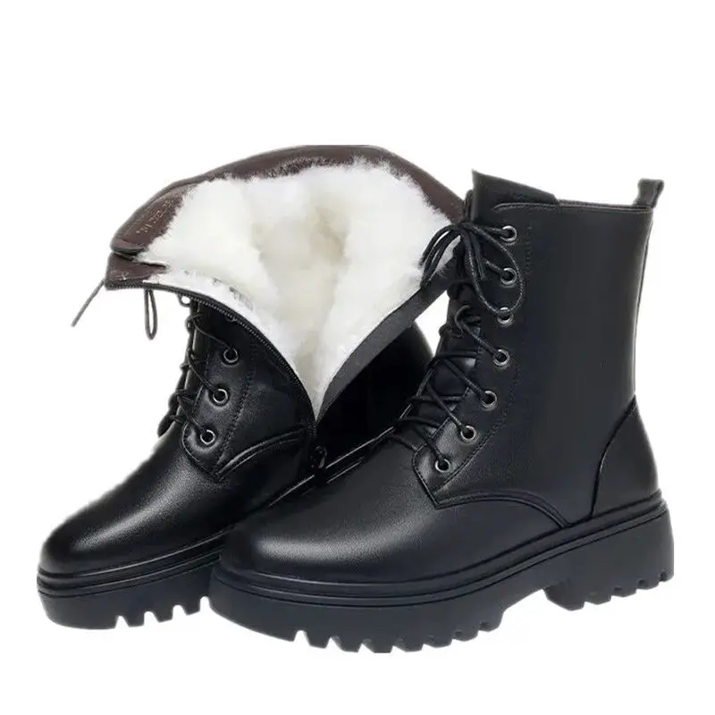 

Womne Platform Plus Velvet Martin Boots 2021 Winter Explosion British Style Female High Gang Black Warm Non-slip Cotton Shoes