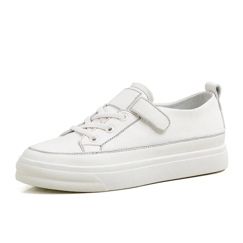 

White shoes genuine leather comfortable sneakers round toe buckle lace up flat heel daily wear breathable travel AM29 MUYISEXI