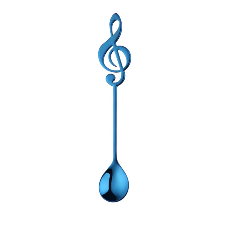Blue 1 шт., кофейная ложка в форме музыкальной ноты, совок для перемешивания кофе из нержавеющей стали, для молока, чая, напитков, кафе, совок - Цвет: Blue