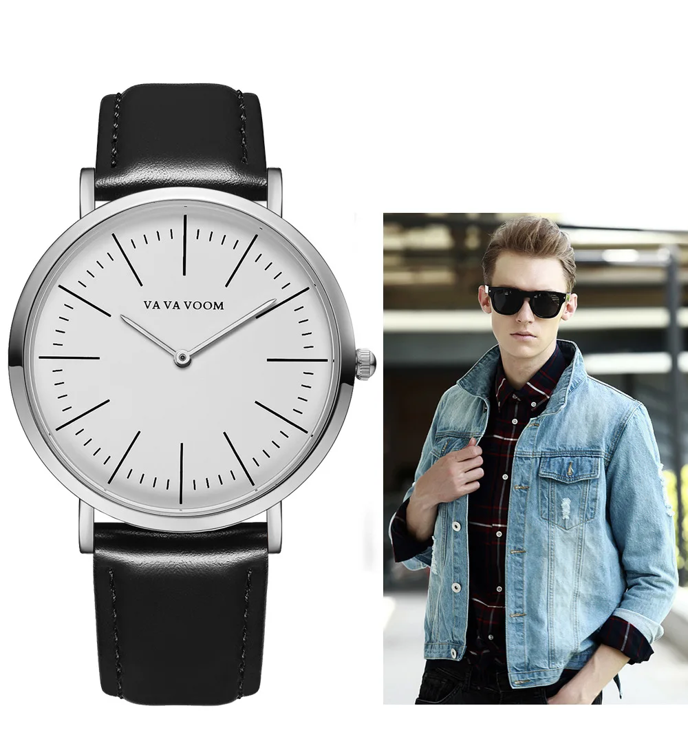

VA VA VOOM 4005 Men's Simple Non-Scale Fashion College Student Wristwatches Casual Sports Waterproof Leather Male Clock Watches