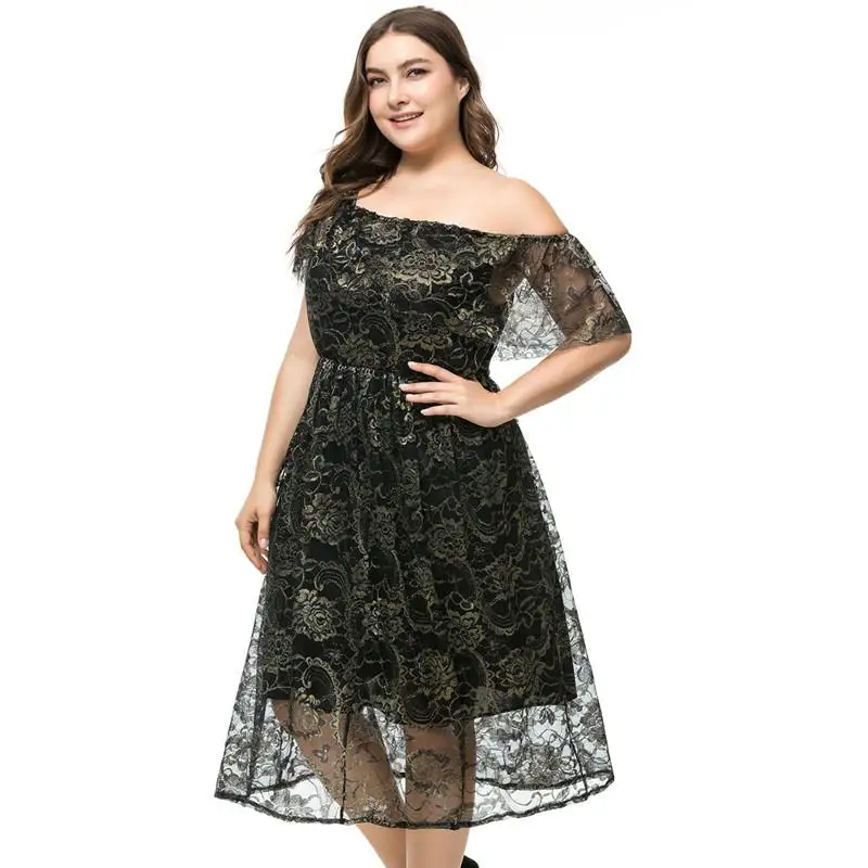 Размера плюс с открытыми плечами кружевное вечернее вечерние платье 5XL 6XL Slash Шеи
