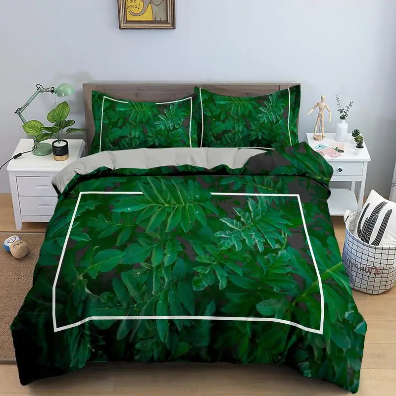 

3D Comfortable Green Leaves Printing Bedding Sets Duvet Cover Sheet Pillowcase