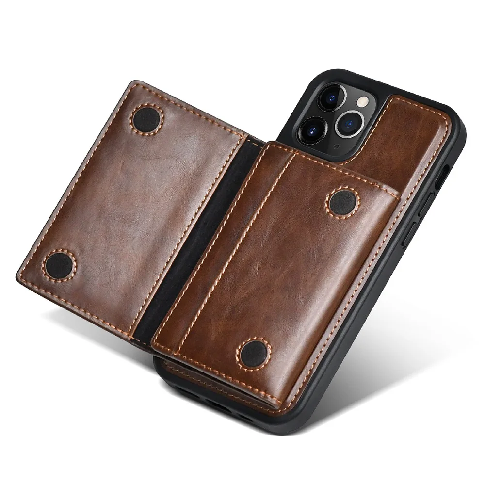 

Suitable for iPhone12 PULOKA Leather Phone Case Magnetic Detachable Card Case Mobile Phone Case Multi-card Wallet Leather Case