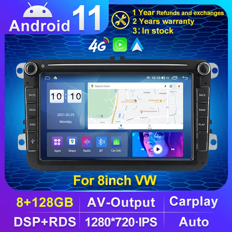 

Автомагнитола с голосовым управлением, мультимедийный плеер на Android 11, с GPS, для Volkswagen, Skoda Seat, Octavia, Golf 5, 6, Touran, Passat B6, Polo, типоразмер 2 Din