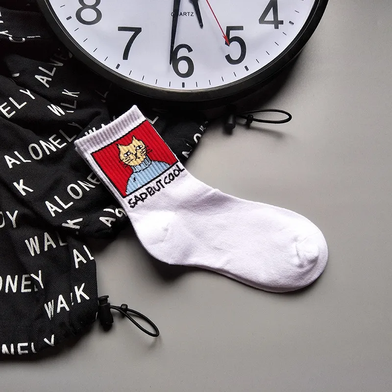 Женские Длинные хлопковые носки с принтом кошки и букв|Носки| |