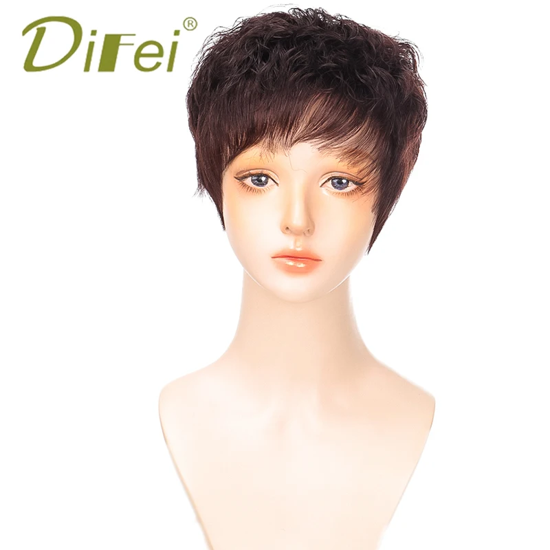 DIFEI Natural synthetic brown short wig temperament mother wears heat-resistant wig daily