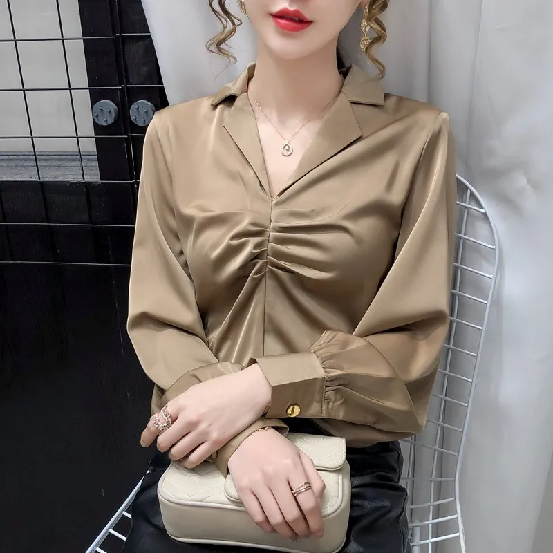 

Chikichi 2021 Осень Новый стиль корейская мода воротник рубашка женская с пышными рукавами Элегантный атласный Топ Блузка женские топы