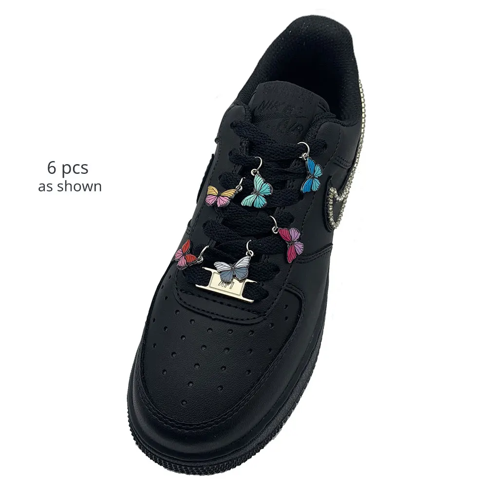 

Colourful Butterflies Black White Shoe Decorations Papillon Sneaker Shoelace Hangings Woman's Metal Shoe Charms 6 pcs
