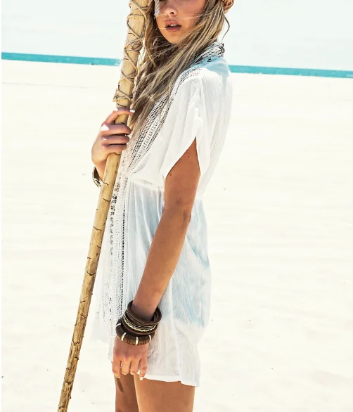 Новинка 2022 Пляжная накидка белый кружевной купальник летняя вязаная пляжная