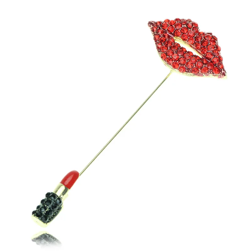 Новинка стразы красное слово сексуальные губы Женская Брошь длинная булавка