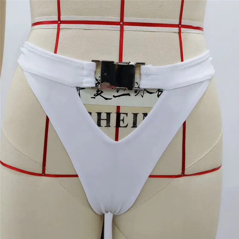 Черный и белый купальник с одним плечом из двух частей металлической пряжкой