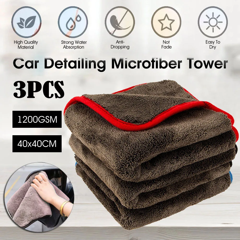 

New 1200gsm Car Detailing Microfiber Towel Thick Water Absorption Coral Velvet Cleaning Drying Cloth Washing Kitchen Care Cloth