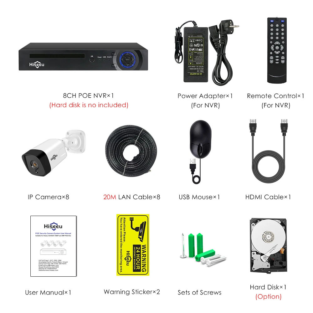 Hiseeu 8CH 1080P POE NVR CCTV система безопасности комплект H.265 2.0MP аудио запись ip-камера водонепроницаемый наружный комплект видеонаблюдения