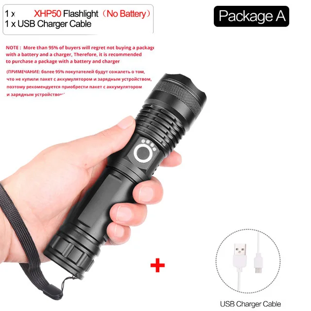 Package A-NO Battery Яркий светодиодный фонарик xhp70.2 самые мощные фонарики usb zoom torch xhp70 xhp50 26650 18650 перезаряжаемая лампа для кемпинга - Испускаемый цвет: Package A-NO Battery