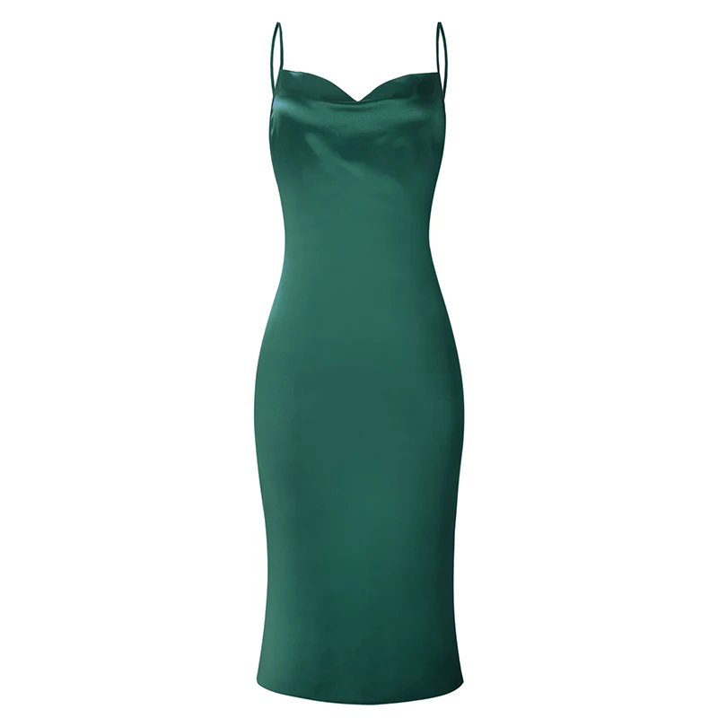 Dark Green Duzeala, Женская Повседневная Домашняя одежда, летнее длинное шелковое платье, облегающее однотонное платье на бретельках, сарафан-комбинация, повседневная одежда Babydoll - Цвет: Dark Green