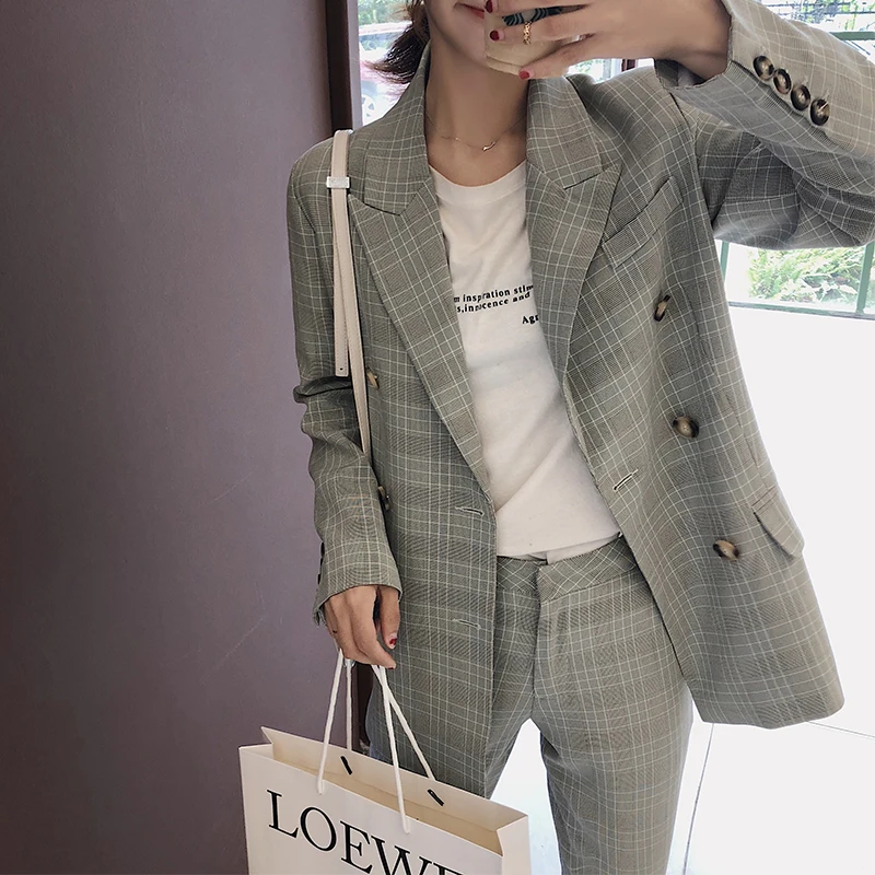 

Женский Повседневный клетчатый блейзер в стиле ретро, Серый свободный Стильный Простой пиджак, блейзер с пайетками, Корейская женская одеж...