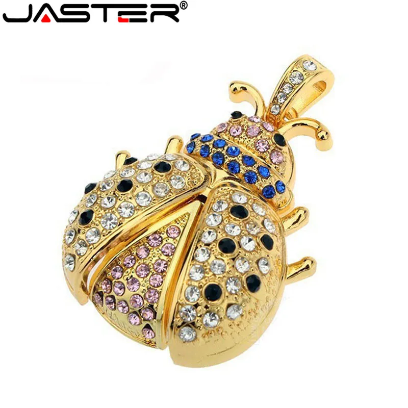 Флэш накопитель JASTER Lovely beetle с кристаллами модная металлическая Флэшка в виде