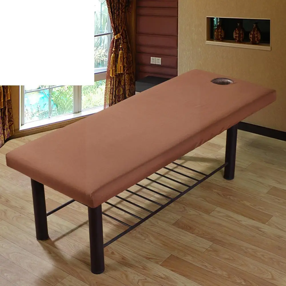 Pure Color Massage Table Bed Fitted Sheet Elastic Full Treatment SPA Massage Cover Breath Face With Rubber Bed Cover Hole B B9W6