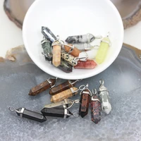 10pcsnatural gems jaspers hexagonal point pendantsreiki chakra healing pyrite obsidian bullet charms necklace jewelry making