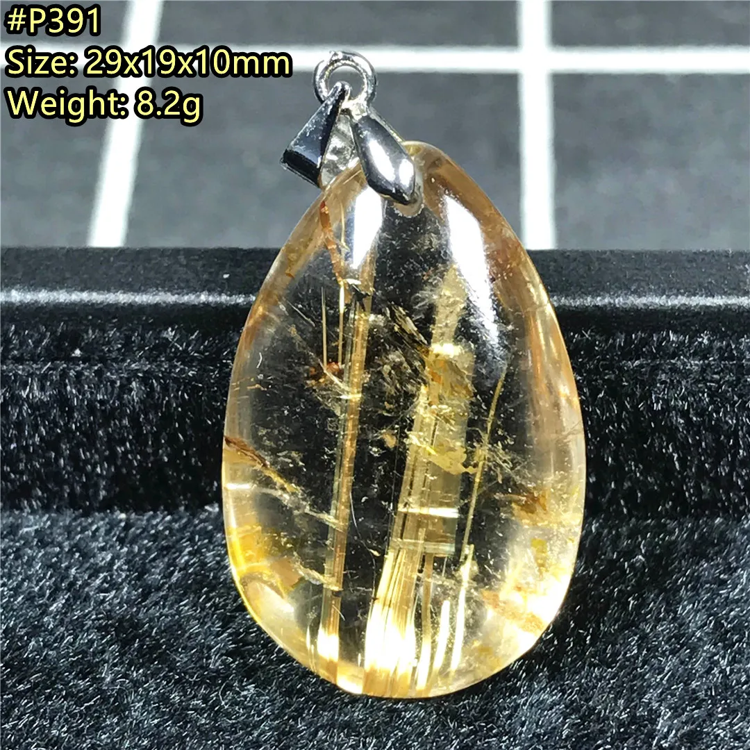 

Natural Gold Rutilated Pendant Jewelry For Woman Lady Man Love Wealth Gift Crystal Silver Quartz 29x19x10mm Beads Gemstone AAAAA