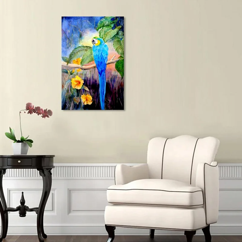 Синий постер попугая Wall Art Печать холст Картина цельнокроеное платье с рисунком