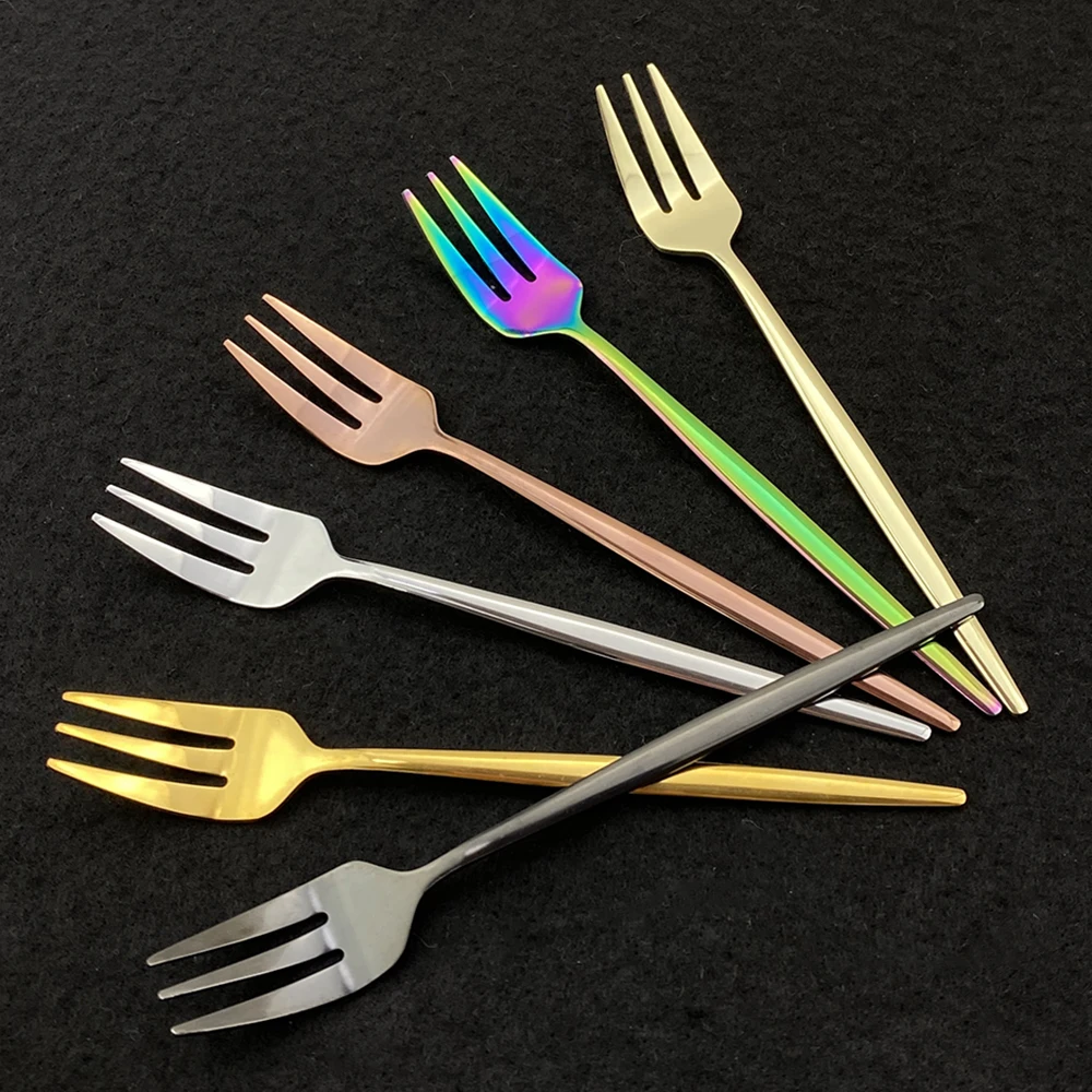 

6pcs Tea Fork Tableware Set Stainless Steel Small Fruit Fork Dinnerware Cutlery Set Gold Cake Snack Gold Salad Fork Flatware Set