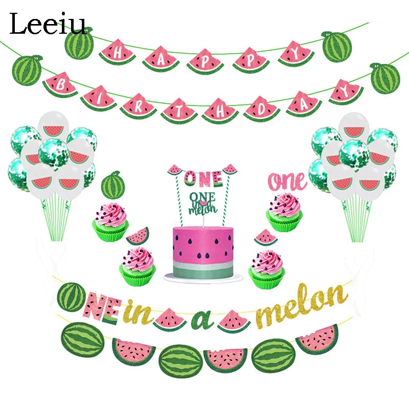 

Leeiu фрукты тема Арбуз вечерние украшения баннеры для дня рождения с принтом арбуза торт топпера, Baby Shower 1st День рождения вечерние поставки