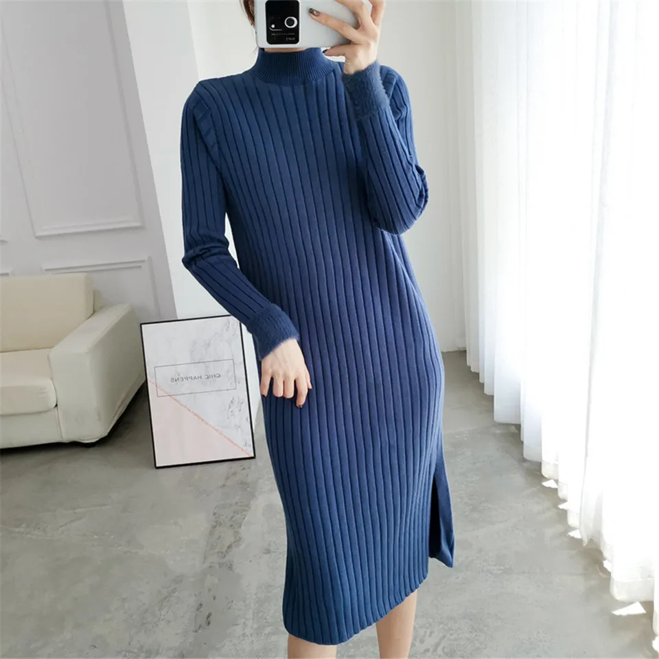 Раздельное однотонное платье с круглым вырезом и длинным рукавом Vestido, милое зимнее трикотажное платье, Осеннее женское элегантное платье, новинка года, модное тонкое мягкое женское платье