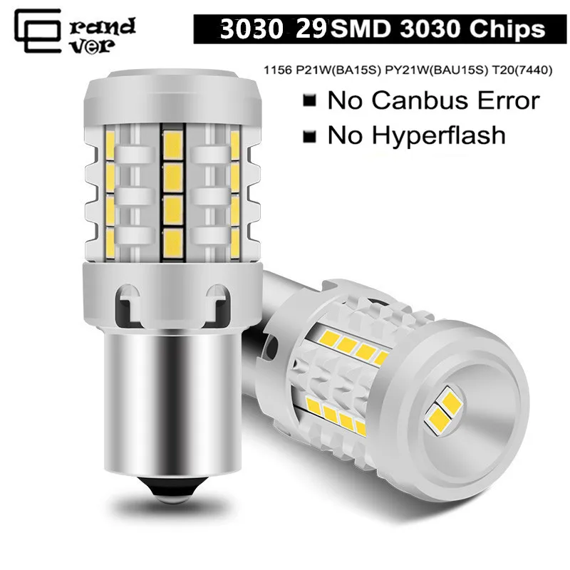 

GrandEver 1pcs New 1156 P21W LED BA15S PY21W BAU15S Canbus LED 3030 29SMD T20 7440 W21W Lamps for Auto Turn signal lights 12V