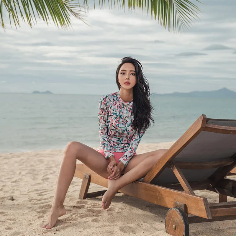 Женский купальник женский из двух частей бикини с длинными рукавами спортивный