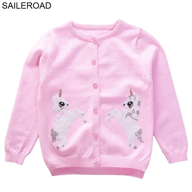 SAILEROAD 2-7лет Радуга Вышивка вязаный свитер для девочки Осенний кардиган для мальчиков Теплые свитера для девочек Детская одежда - Цвет: W19308 pink