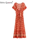Женское богемное Платье макси с коротким рукавом и V-образным вырезом