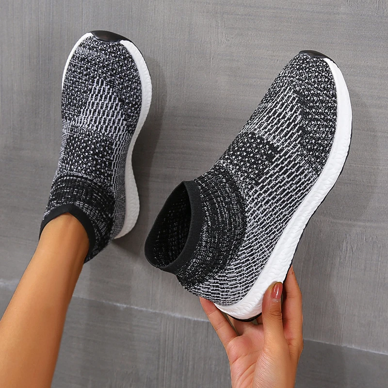 

Breathable High Top Women Socks Shoes Female Sneakers Casual Elasticity Wedge Platform Shoes Zapatillas Mujer Soft Sole Lovers