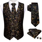Золотые мужские роскошные парчи Черный цветочный костюм жилет набор шелковый галстук жилет набор мужская одежда Барри. Ван модный дизайнер M-2037