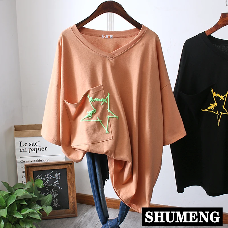 Женская футболка с короткими рукавами размера плюс v образным вырезом летняя