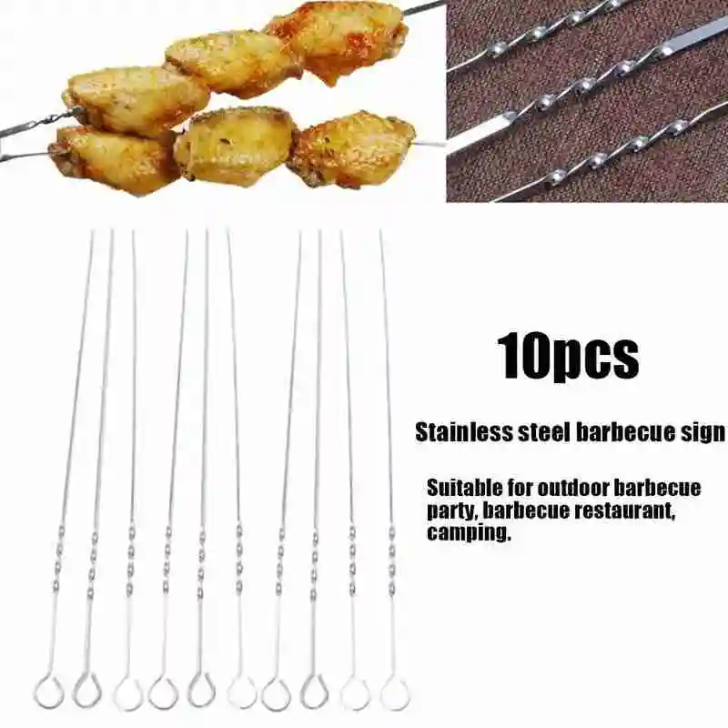 10 шт. Сталь барбекю иглы гриль кабоб из Шашлыка на плоской подошве шампура Bbq игла