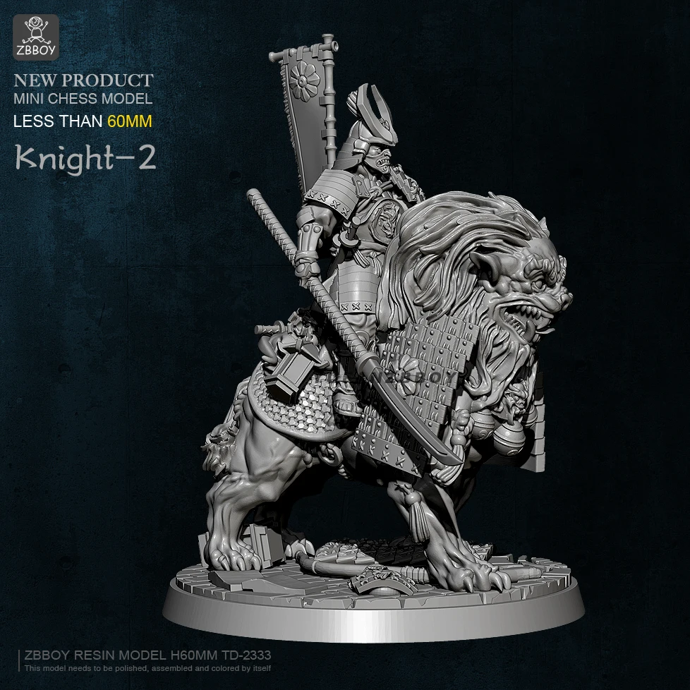 

60mm Resin Model Kits Lion riding samurai Self-assembled TD-2333