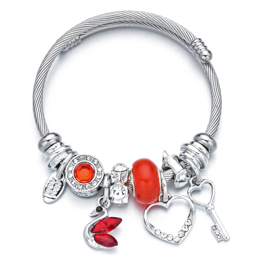 Женский браслет с подвеской в виде лебедя из нержавеющей стали|Браслеты шармами|