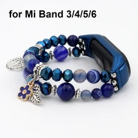 blue dressy watch bracelet for xiaomi mi band 7 6 5 wristband bling jewelry strap for mi band 4 3 with luxury beaded for women