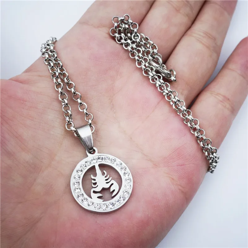 

12 Pieces Women Crab Necklace Stainless Steel Clear Rhinestone Lobster Pendant Jewelry Fashion Girls Wholesale