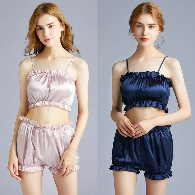 

suit pajamas woman foreign trade version of silk sexy lady summer chest shorts two sets of home wear thin