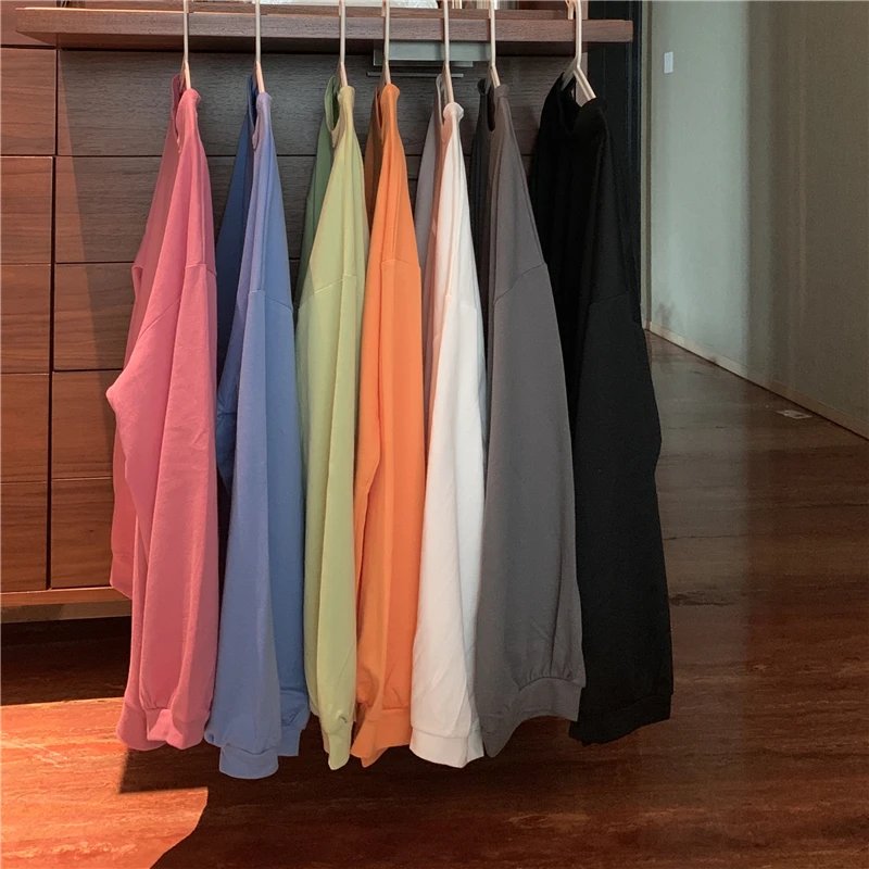 

Hoodies Women Solid O-neck Fall Simple Basic Sweatshirts Oversize Harajuku All-match Colorful Daily Spring Trendy Outwear Tops