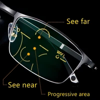 metal titanium multifocal reading glasses progressive bifocal anti blue ray uv protect presbyopic glasses half frame men women