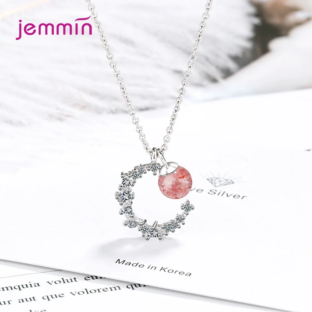 Korean Fashion Jewelry Genuine 925 Sterling Silver Moon Shape Charm Necklace For Women Super Nice Sparkling Crystal | Украшения и