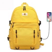 fashion leisure yellow backpack waterproof large school backpack for teenager usb college back pack