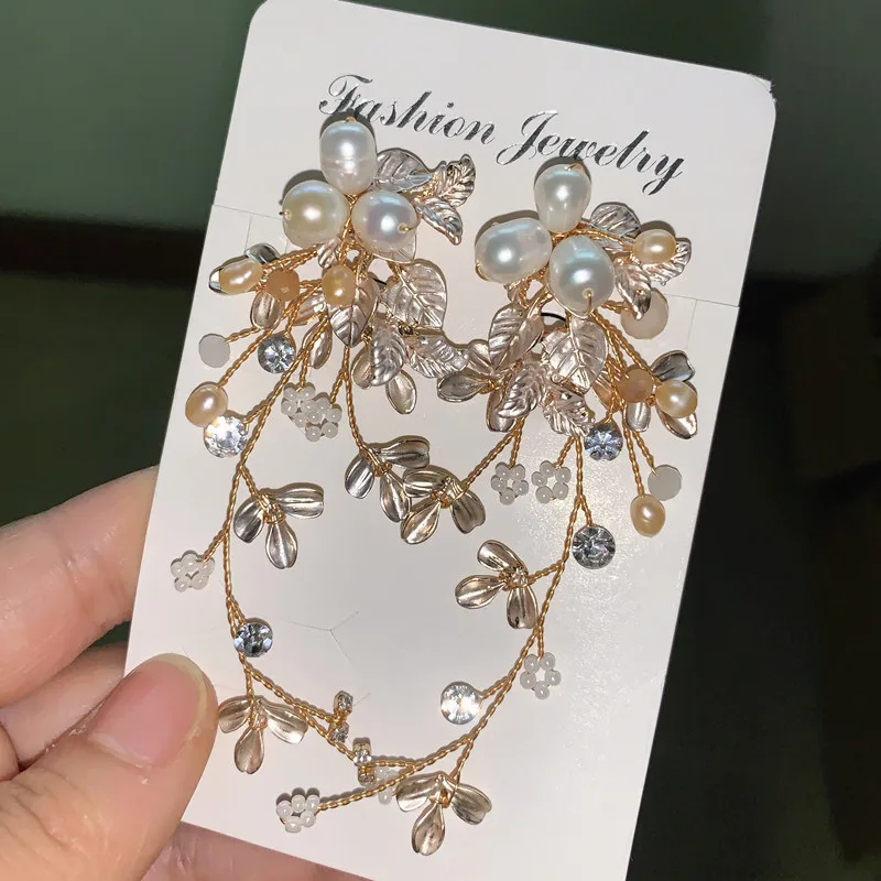 

Женские серьги-подвески ручной работы с натуральным пресноводным жемчугом, вечерние серьги в форме цветка, роскошные ювелирные украшения ...