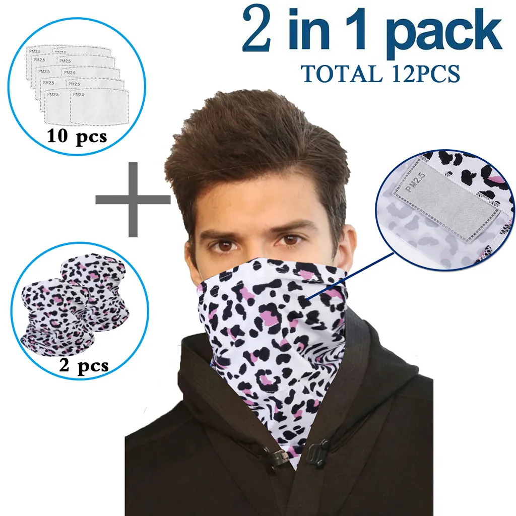 

Multifunctional Head Scarf Neck Cover With Safety Filter Washable Mask Fashion Cows' Skin-Color Printing Multi-purpos Bib Neck