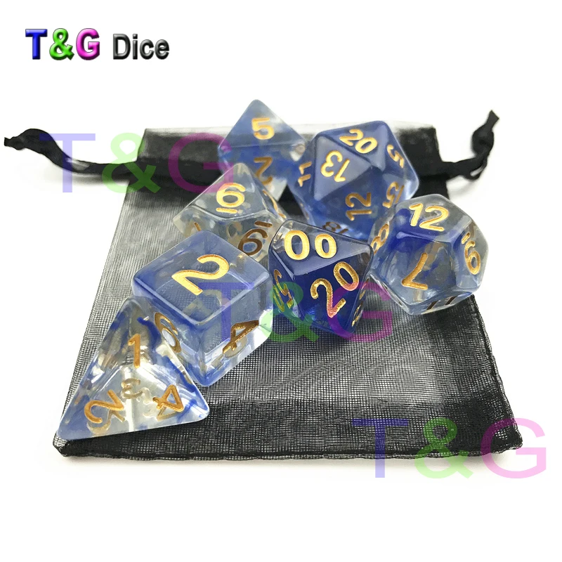 7 шт./компл. высокое качество полупрозрачные кубики туманности D4 D20 Плюс сумки из